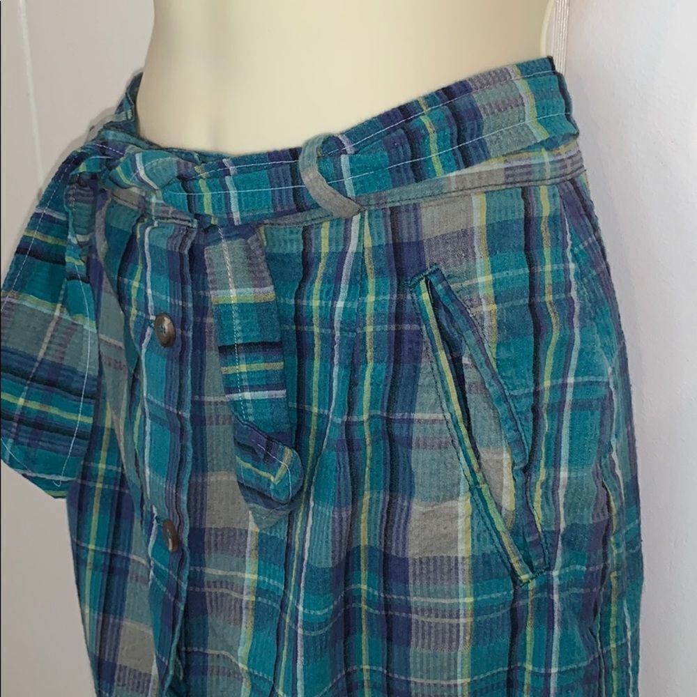 Vtg 80s blue/green plaid madras cloth skirt - Picture 4 of 8